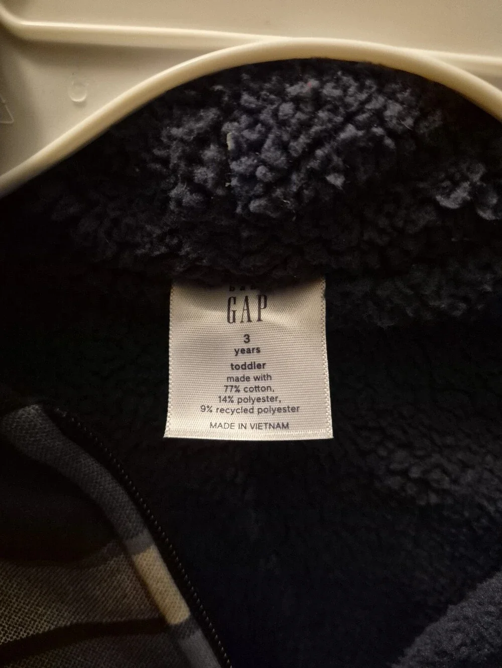 3T Baby Gap Cozy Plaid Sherpa-Lined Zip Hoodie - Navy & Cream